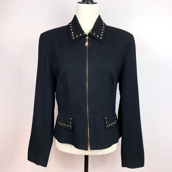 Cache Classic Zip Up Black Blazer Size 10 - Picture 2 of 11